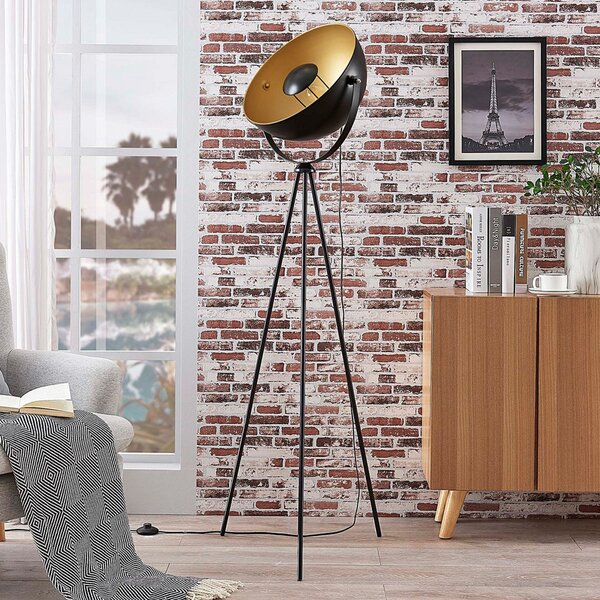Lindby Talna svetilka Meline, črna/zlata, kovina, stativ, Črna, Dnevna soba / jedilnica, Kovina, Sodobni, Tripod