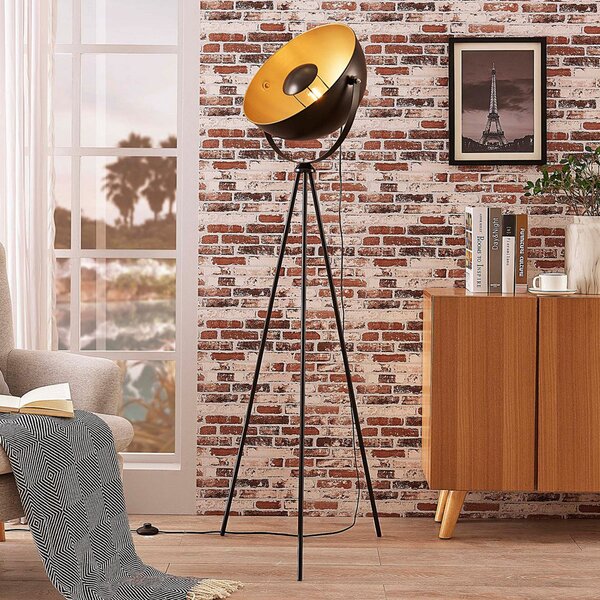 Lindby Talna svetilka Meline, črna/zlata, kovina, stativ, Črna, Dnevna soba / jedilnica, Kovina, Sodobni, Tripod