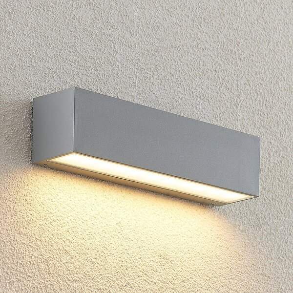 Lucande LED zunanja stenska svetilka Lengo, 25 cm, srebrna, navzdol, 3.000 K, Kovinska, Aluminij, Sodobni