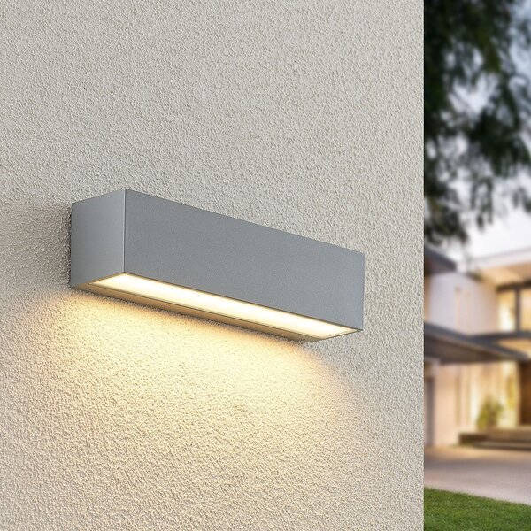 Lucande LED zunanja stenska svetilka Lengo, 25 cm, srebrna, navzdol, 3.000 K, Kovinska, Aluminij, Sodobni
