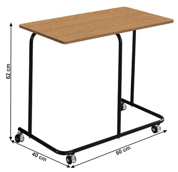 KONDELA Premična stranska miza (na koleščkih), hrast, črna, ALLYRA