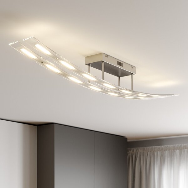 Lindby LED stropna svetilka Jarda, steklo, dolžina 134 cm, z možnostjo, zatemnjen, Prozorna, Dnevna soba / jedilnica, Steklo, Sodobni