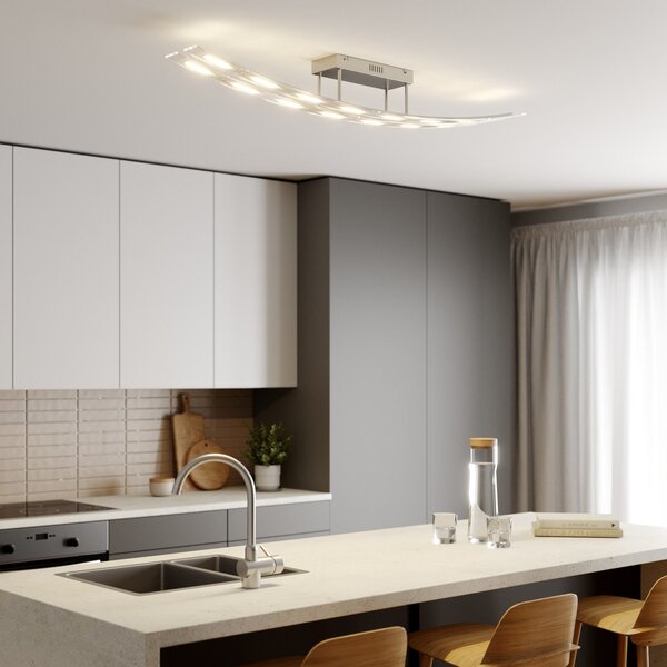 Lindby LED stropna svetilka Jarda, steklo, dolžina 134 cm, z možnostjo, zatemnjen, Prozorna, Dnevna soba / jedilnica, Steklo, Sodobni