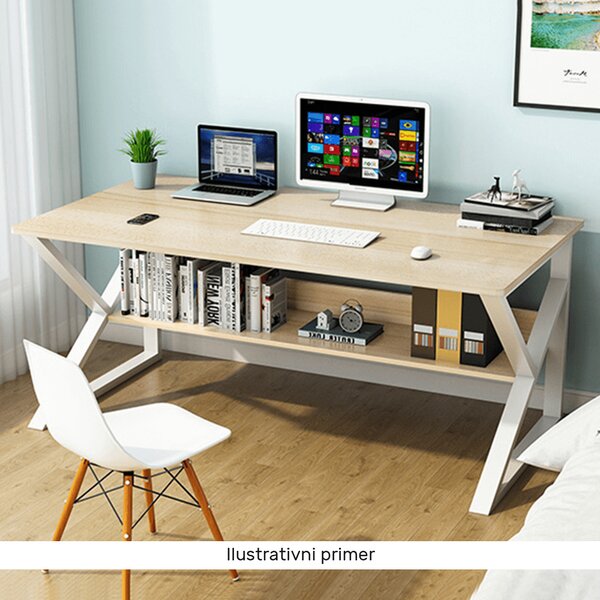 KONDELA Pisalna miza s polico, hrast naravna/bela, TARCAL 100