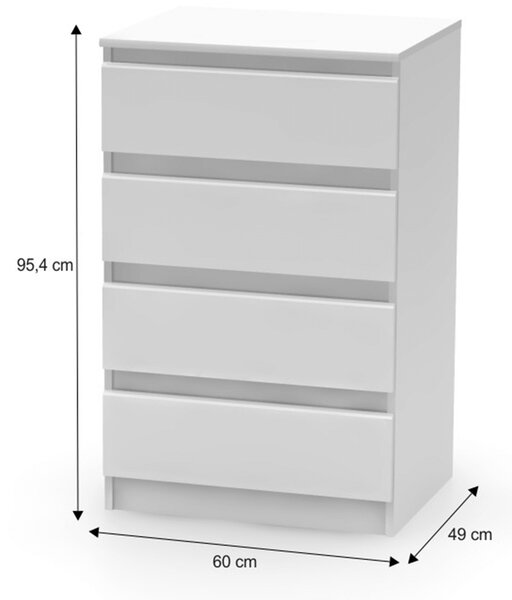 KONDELA Komoda s 4 predali, bela, HANY NEW 014