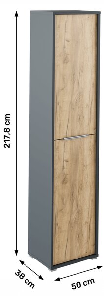 KONDELA Visoka omara s policami, grafit/hrast artisan, RIOMA NEW, TIP 06