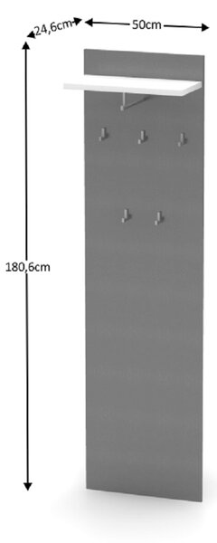 KONDELA Obešalna stena, grafit/bela, RIOMA NEW, TIP 19