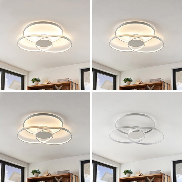 Lindby LED stropna svetilka Riley, bela, kovinska, 80 cm, z možnostjo zatemnitve, zatemnjen, Bela, Dnevna soba / jedilnica, Aluminij, Sodobni, Strop z več plameni
