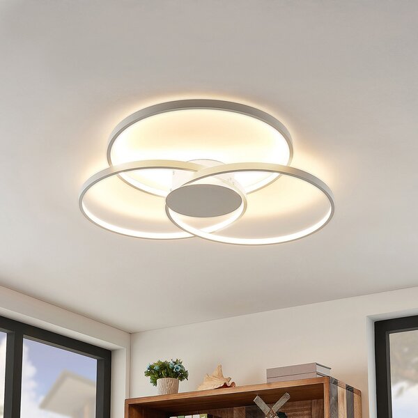 Lindby LED stropna svetilka Riley, bela, kovinska, 80 cm, z možnostjo zatemnitve, zatemnjen, Bela, Dnevna soba / jedilnica, Aluminij, Sodobni, Strop z več plameni