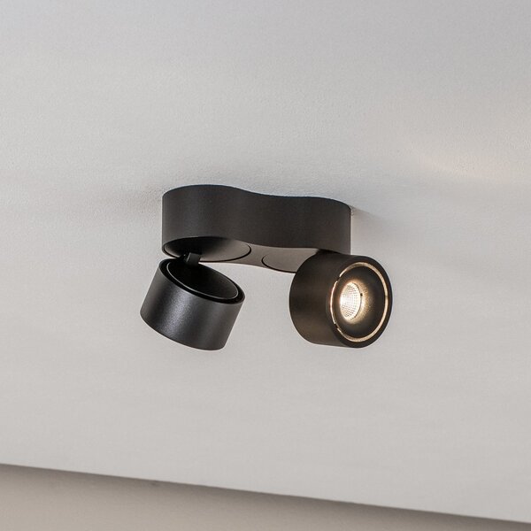 Arcchio LED stropni reflektor Rotari, 1240lm, 2-krilni, črn, zatemnjen, Črna, Dnevna soba / jedilnica, Aluminij, Sodobni