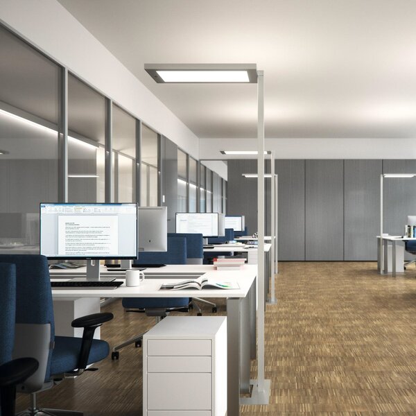 Waldmann Talna svetilka LED Lavigo Core DPS 12500/840/R/G1, bela, senzor, zatemnjen, Bela, Študija / pisarna, Kovina, Sodobni, Prostostoječa stropna svetilka