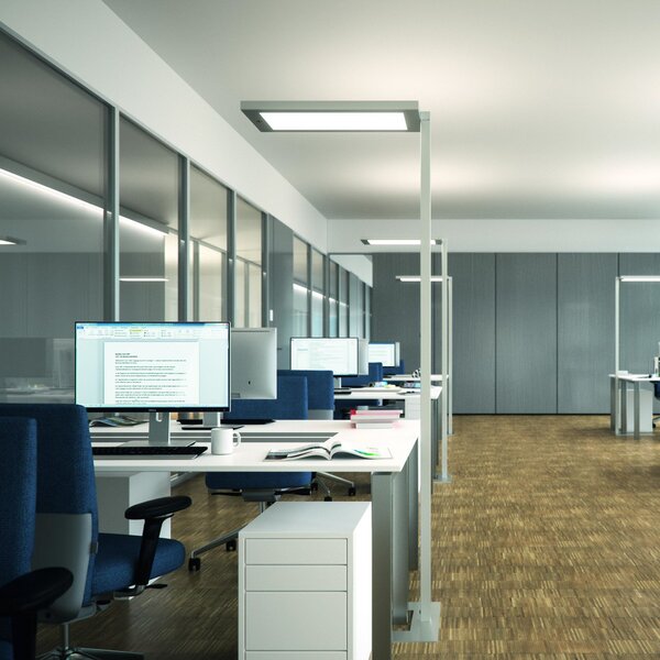 Waldmann Talna svetilka LED Lavigo Core DPS 12500/840/R/G1, bela, senzor, zatemnjen, Bela, Študija / pisarna, Kovina, Sodobni, Prostostoječa stropna svetilka