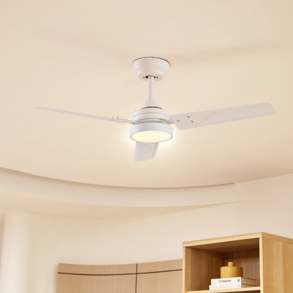 Lindby Stropni ventilator LED Aerallo, bel, CCT, tih, Bela, Dnevna soba / jedilnica, Kovina, Sodobni