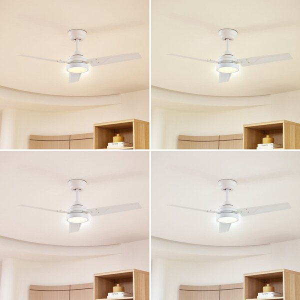 Lindby Stropni ventilator LED Aerallo, bel, CCT, tih, Bela, Dnevna soba / jedilnica, Kovina, Sodobni