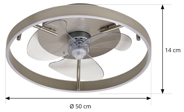 Lindby LED stropni ventilator Momitu, srebrn, tih, Ø 50 cm, zatemnjen, Kovinska, Dnevna soba / jedilnica, Aluminij, Sodobni