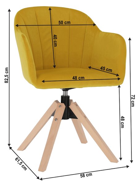 KONDELA Vrtljiv stol, Velvet, rumena/bukev, DALIO