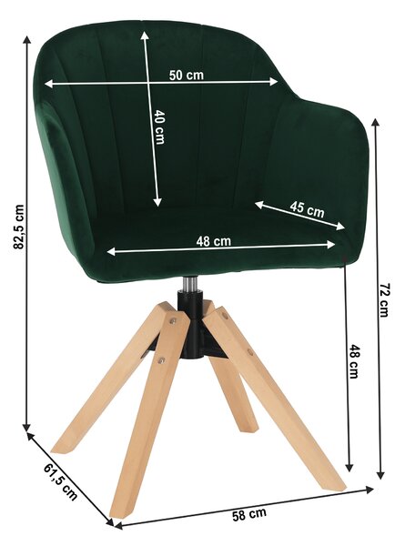 KONDELA Vrtljiv stol, Velvet, smaragdna/bukev, DALIO
