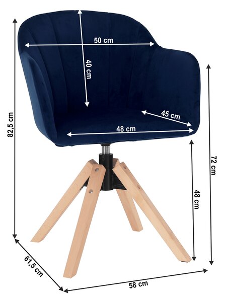 KONDELA Vrtljiv stol, Velvet, temno modra/bukev, DALIO