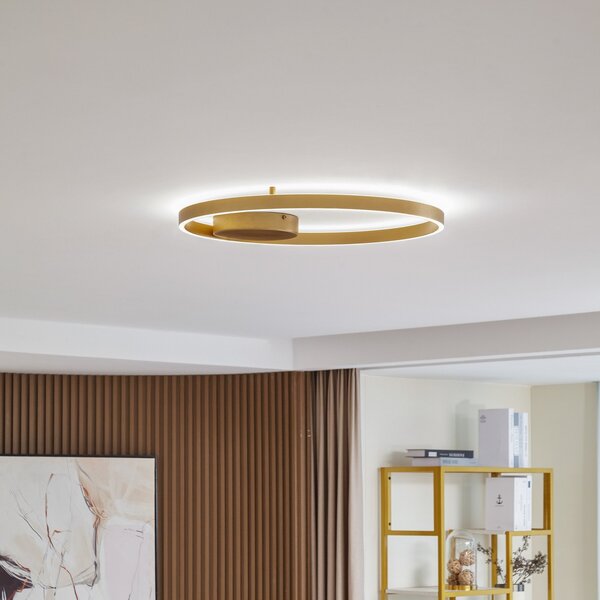 Lucande Smart LED stropna svetilka Moise, zlata, CCT, Tuya, zatemnjen, Zlata / medeninasta, Dnevna soba / jedilnica, Aluminij, Sodobni