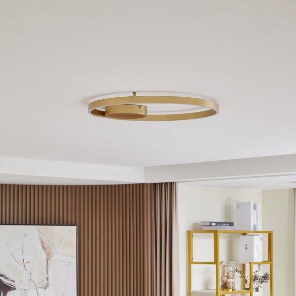 Lucande Smart LED stropna svetilka Moise, zlata, CCT, Tuya, zatemnjen, Zlata / medeninasta, Dnevna soba / jedilnica, Aluminij, Sodobni