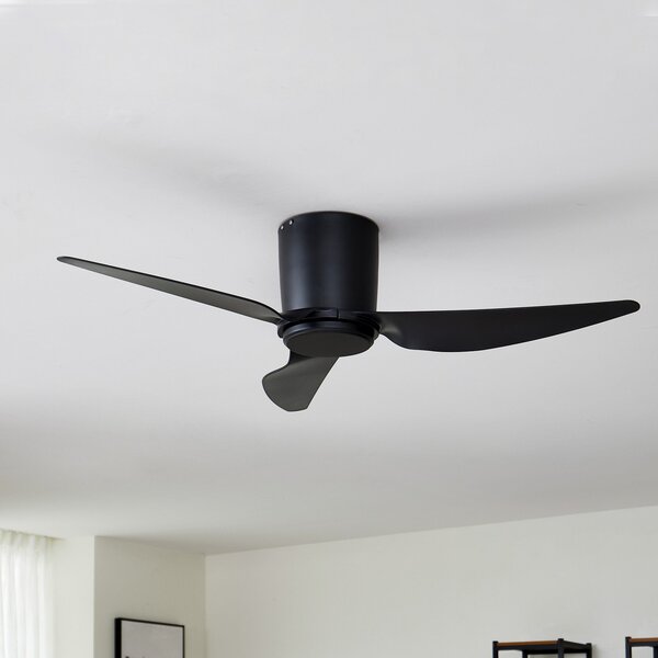 Lindby stropni ventilator Aulo, črn, DC, tih, Ø 123 cm, Črna, Dnevna soba / jedilnica, Kovina, Sodobni