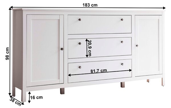 KONDELA Komoda 2D3S, bela, OLJE