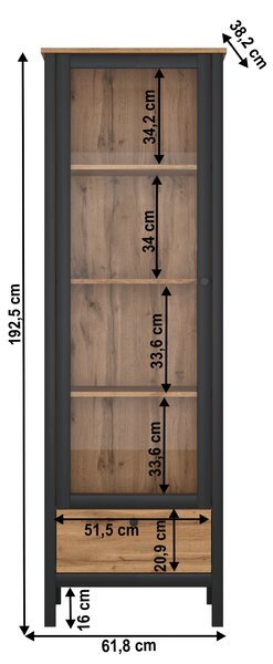 KONDELA Vitrina 1W1S, hrast wotan/črna, LOFTA
