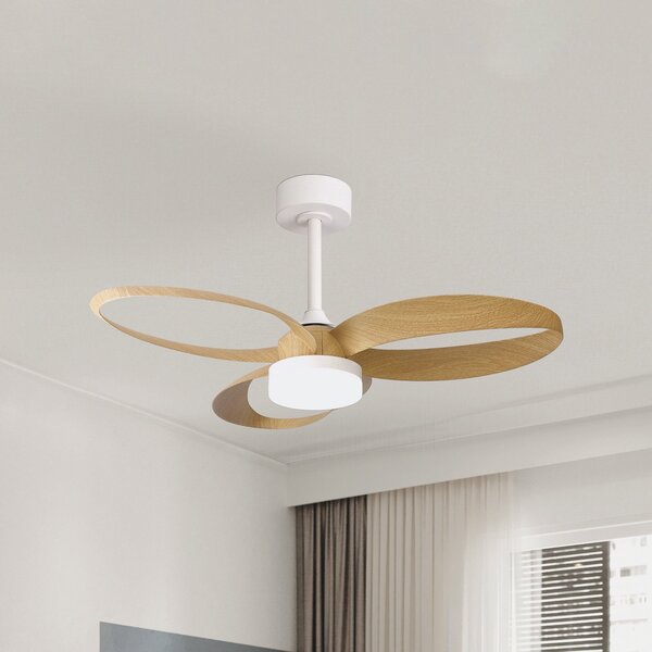 Mantra Iluminación LED stropni ventilator Infinity v lesnem vzorcu, DC, tiho delovanje, premer 93, zatemnjen, Les, Dnevna soba / jedilnica, Plastika, Sodobni