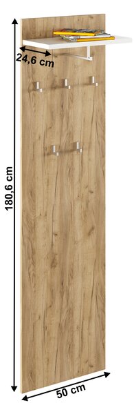 KONDELA Obešalna plošča, hrast artisan/bela RIOMA TIP 19