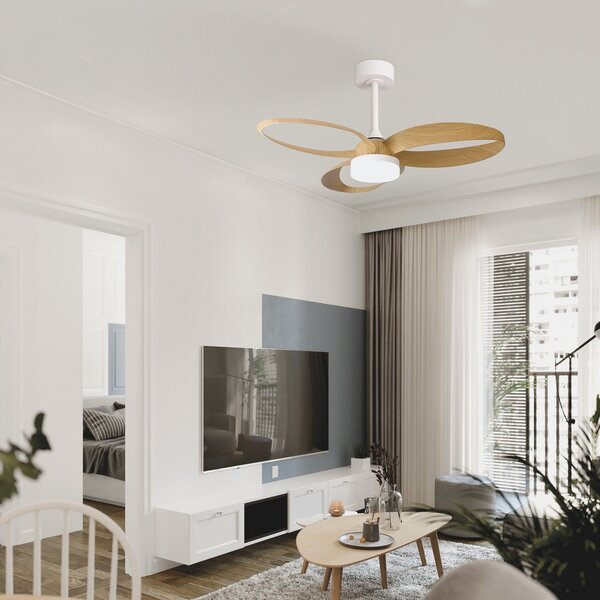 Mantra Iluminación LED stropni ventilator Infinity v lesnem vzorcu, DC, tiho delovanje, premer 93, zatemnjen, Les, Dnevna soba / jedilnica, Plastika, Sodobni