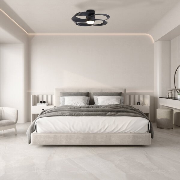Mantra Iluminación LED stropni ventilator Rose, črn, DC-motor, tiho delovanje, Ø 65 cm, CCT, zatemnjen, Črna, Dnevna soba / jedilnica, Plastika, Sodobni