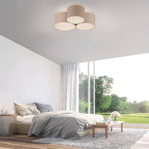 JUST LIGHT. GmbH Zelena stropna svetilka Duro, tekstil, tri žarnice, zatemnjen, Bež, Dnevna soba / jedilnica, Tkanine / tekstil