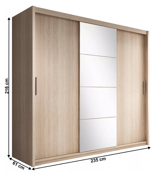 KONDELA Garderobna omara z drsnimi vrati, hrast sonoma, 235x216, CHIARA