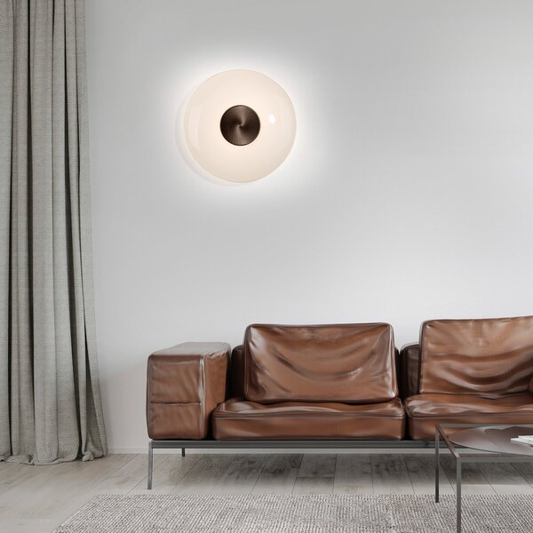 PURE LED stenska svetilka Vitrum, rjava/opalno steklo/aluminij Ø 22 cm, zatemnjen, Rjava / rjasta, Dnevna soba / jedilnica, Steklo, Sodobni