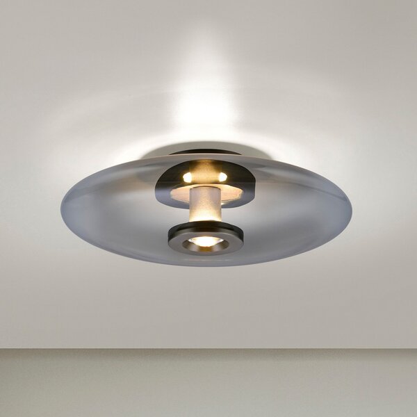 PURE LED-stropna svetilka Vitrum, siva, steklo/aluminij, Ø 45 cm, zatemnjen, Siva, Dnevna soba / jedilnica, Steklo, Sodobni