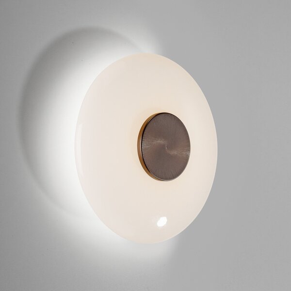 PURE LED stenska svetilka Vitrum, rjava/opalno steklo/aluminij Ø 22 cm, zatemnjen, Rjava / rjasta, Dnevna soba / jedilnica, Steklo, Sodobni