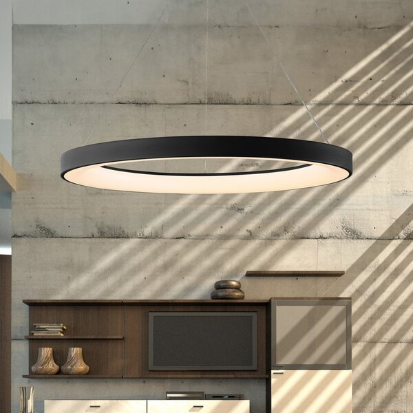 Mantra Iluminación LED viseče svetilo Niseko II, daljinski upravljalnik, Ø 65 cm, črno, zatemnjen, Črna, Dnevna soba / jedilnica, Aluminij, Sodobni