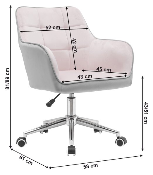 KONDELA Pisarniški stol, žametna tkanina, roza/siva, FELTON NEW