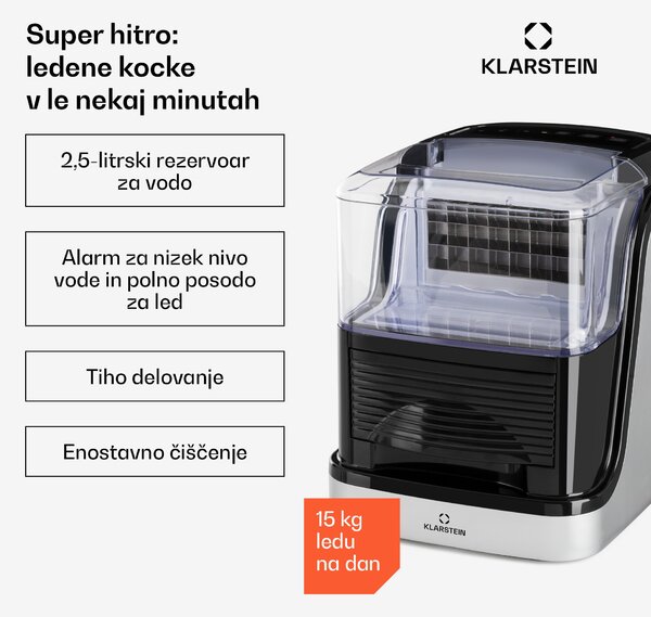 Klarstein Kristall , ledomad za čisti led, 2 velikosti ledenih kock, 2,5l posoda za vodo