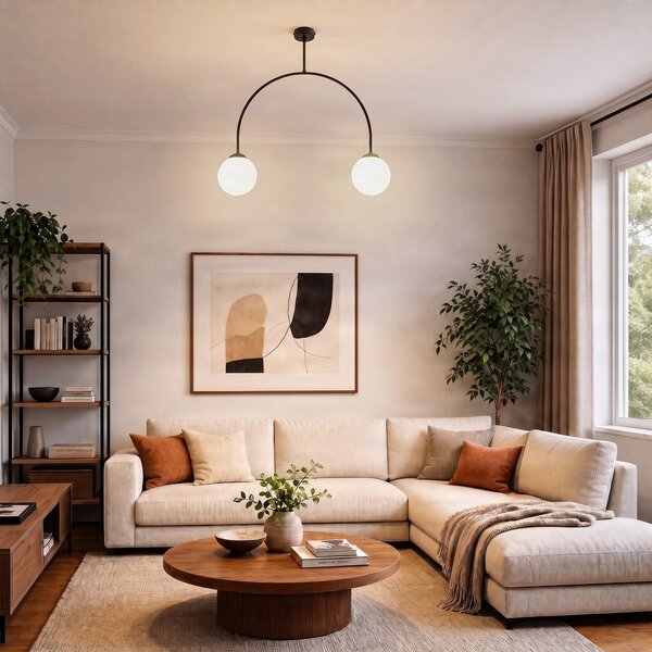 Milagro Lighting Stropna svetilka Archie, črna, dolžina 68 cm, kovina, 2-kraka., zatemnjen, Črna, Dnevna soba / jedilnica, Kovina