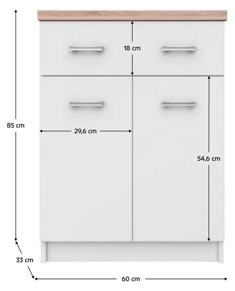 KONDELA Komoda 2D1S/60, bela/hrast sonoma, TOPTY TIP 41