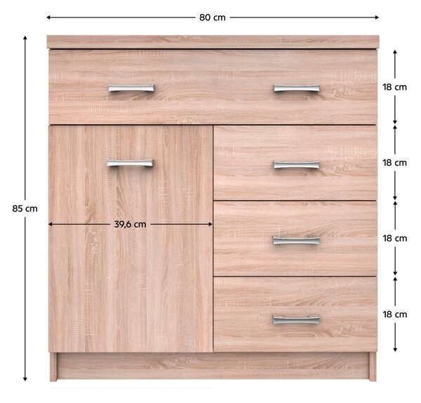 KONDELA Komoda 1D4S, hrast sonoma, TOPTY TIP 20