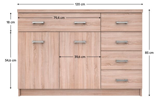 KONDELA Komoda 2D5S, hrast sonoma, TOPTY TIP 22