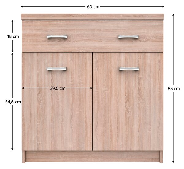 KONDELA Komoda 2D1S/60, hrast sonoma, TOPTY TIP 42