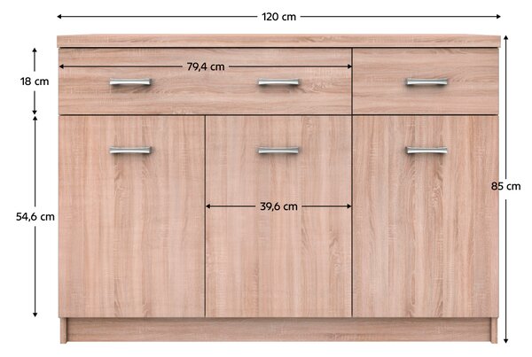 KONDELA Komoda 3D2S, hrast sonoma, TOPTY TIP 23