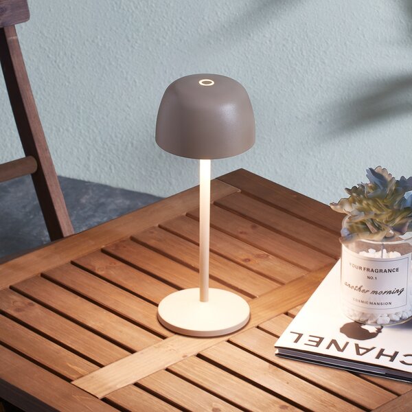 Lindby LED namizna svetilka Arietty, bež, z možnostjo zatemnitve, IP65, zatemnjen, Bež, Dnevna soba / jedilnica, Aluminij, Sodobni
