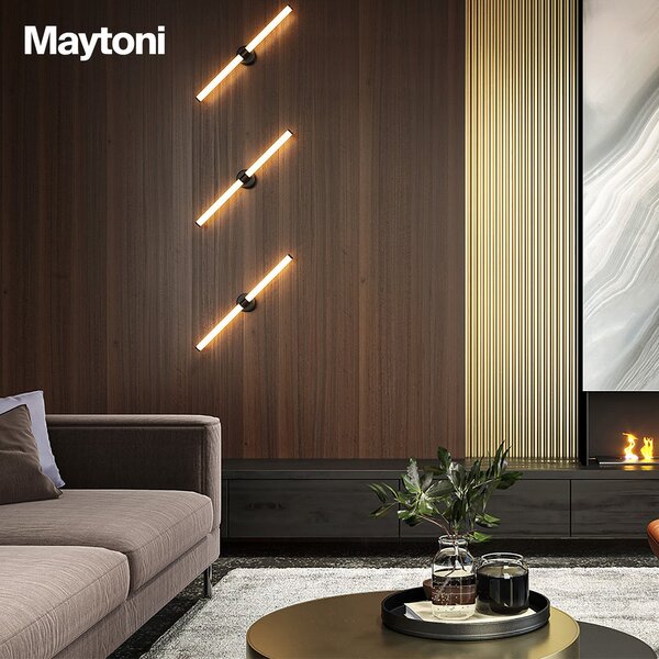 Maytoni LED stenska svetilka Axis, zlate barve, višina 63 cm, Zlata / medeninasta, Dnevna soba / jedilnica, Aluminij, Sodobni
