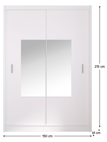 KONDELA Garderobna omara z drsnimi vrati, bela, 150x215, MADRYT