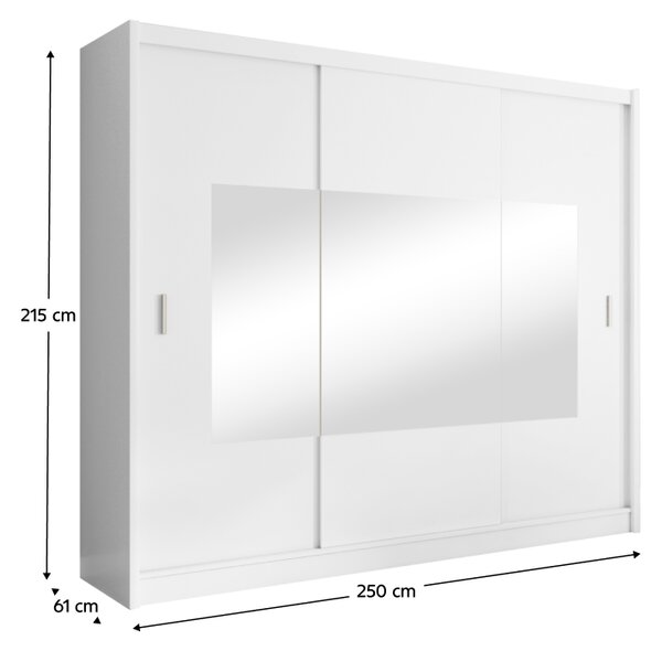 KONDELA Garderobna omara z drsnimi vrati, bela, 250x215, MADRYT