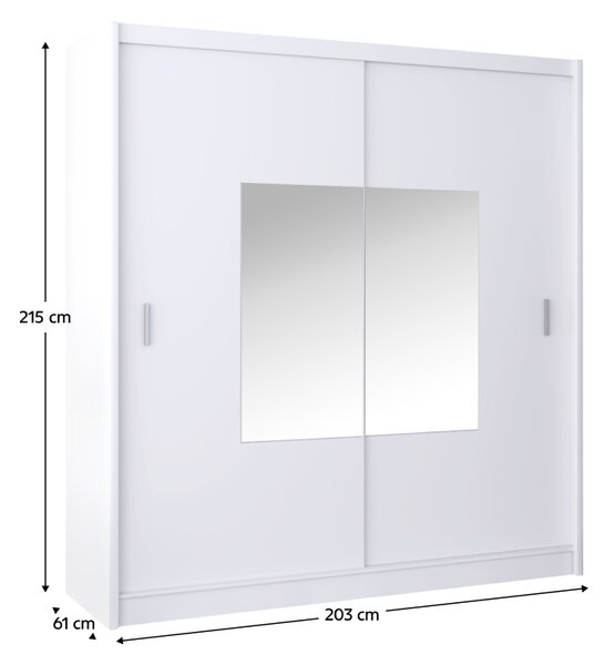 KONDELA Garderobna omara z drsnimi vrati, bela, 203x215, MADRYT